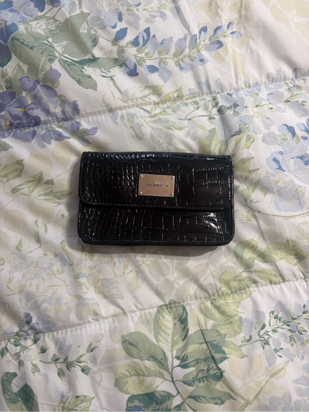 Liz Claiborne Black Croc-Embossed Wallet Clutch